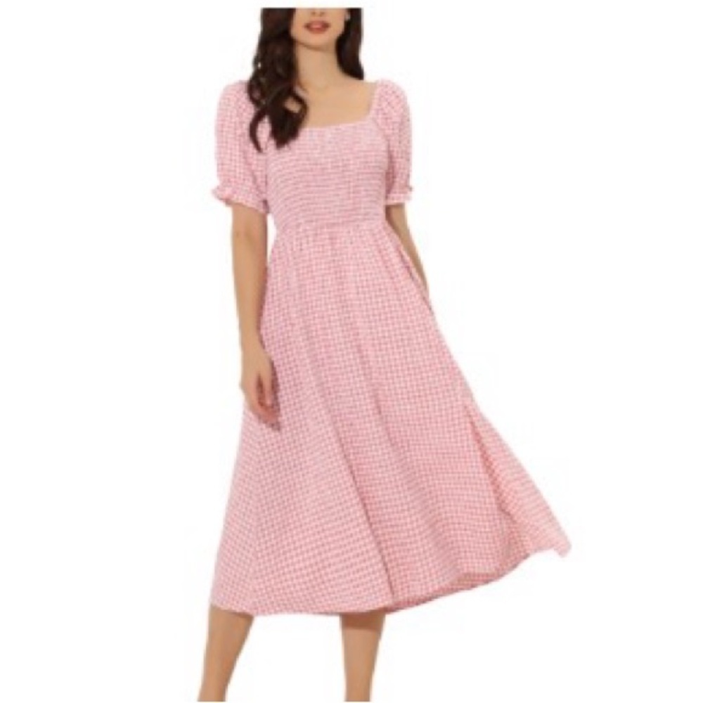 Woman's Pink Gingham Flirty Midi Dress Size Large